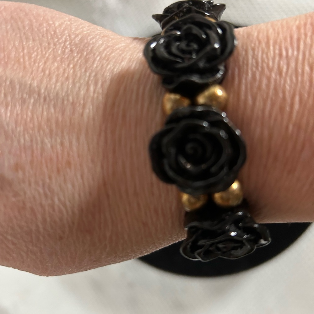 Black Rose Bracelet with Gold Accents
